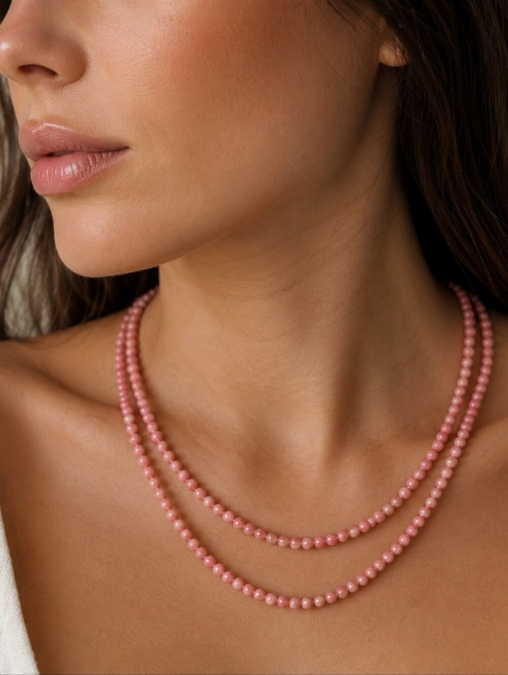 Rose Pink Marbled Stone Mini Beaded 34 Inch Strand Necklace Natural Boho Jewelry